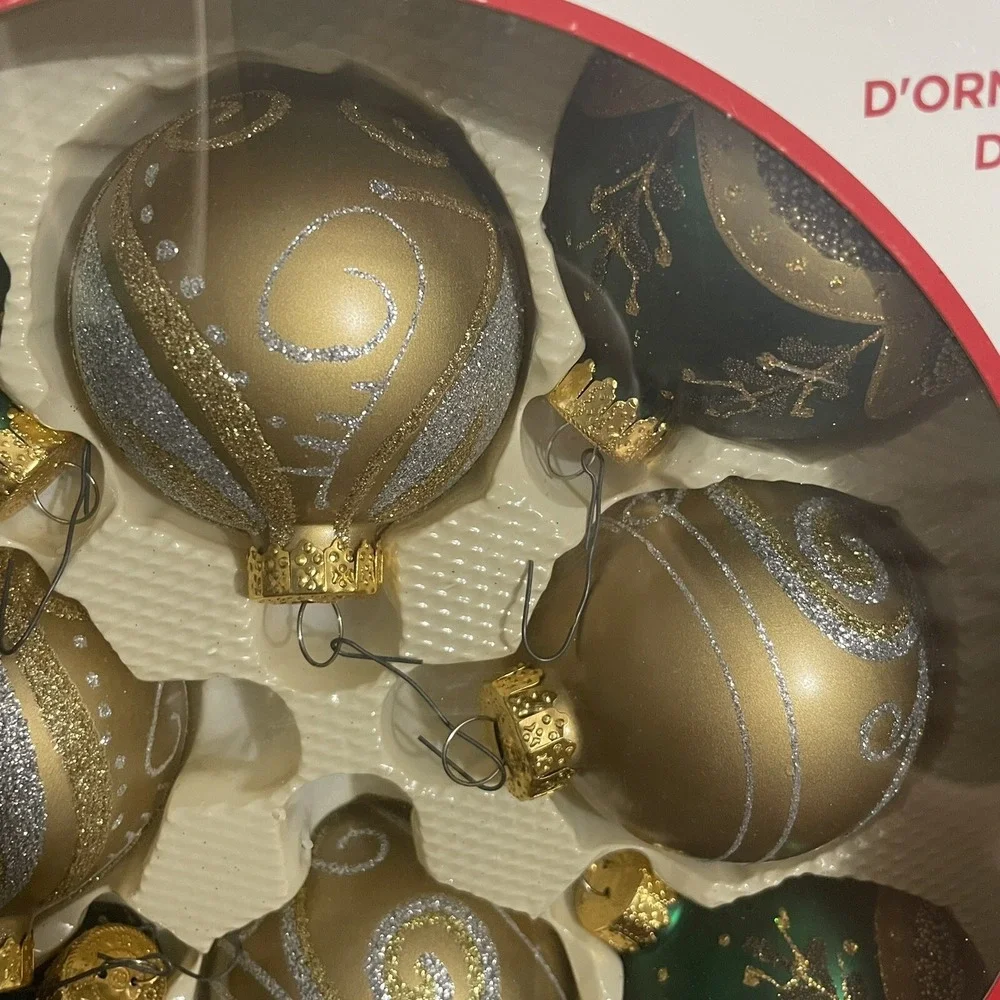 Celebrate It Christmas Noel Boxed Glass Ornaments Beaded Glitter Set Of 16 Total